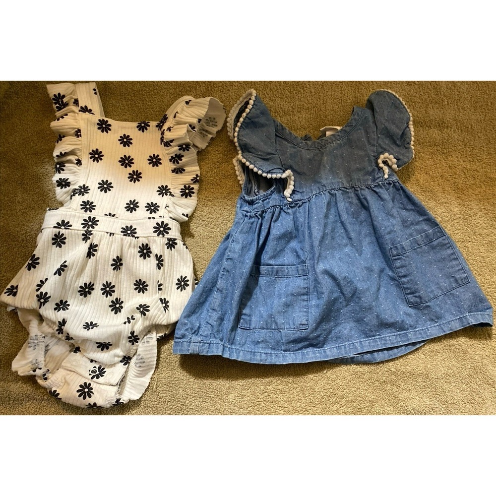 Baby Girls Cat‎ And Jack Denim Dress And White Romper Lot Of 2 3-6Months
